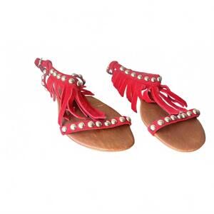 Ibiza Red Fringe Studded Women's Sandal